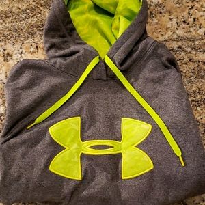 Womans under armour hooded sweatshirt. Gray and lime green. Size Large